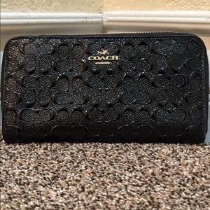NWT Coach Black Embossed Zip Wallet